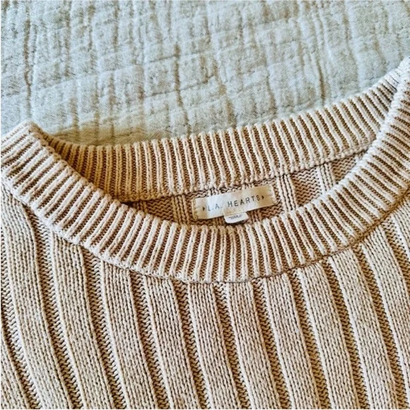 LA Hearts Ribbed Cropped Knit Sweater 100% Cotton | Women’s Large | Neutral Cozy - Picture 4 of 8